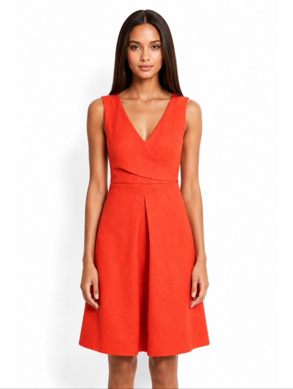 Anthropologie HD In Paris Orange Sleeveless Knee Length A Line Dress